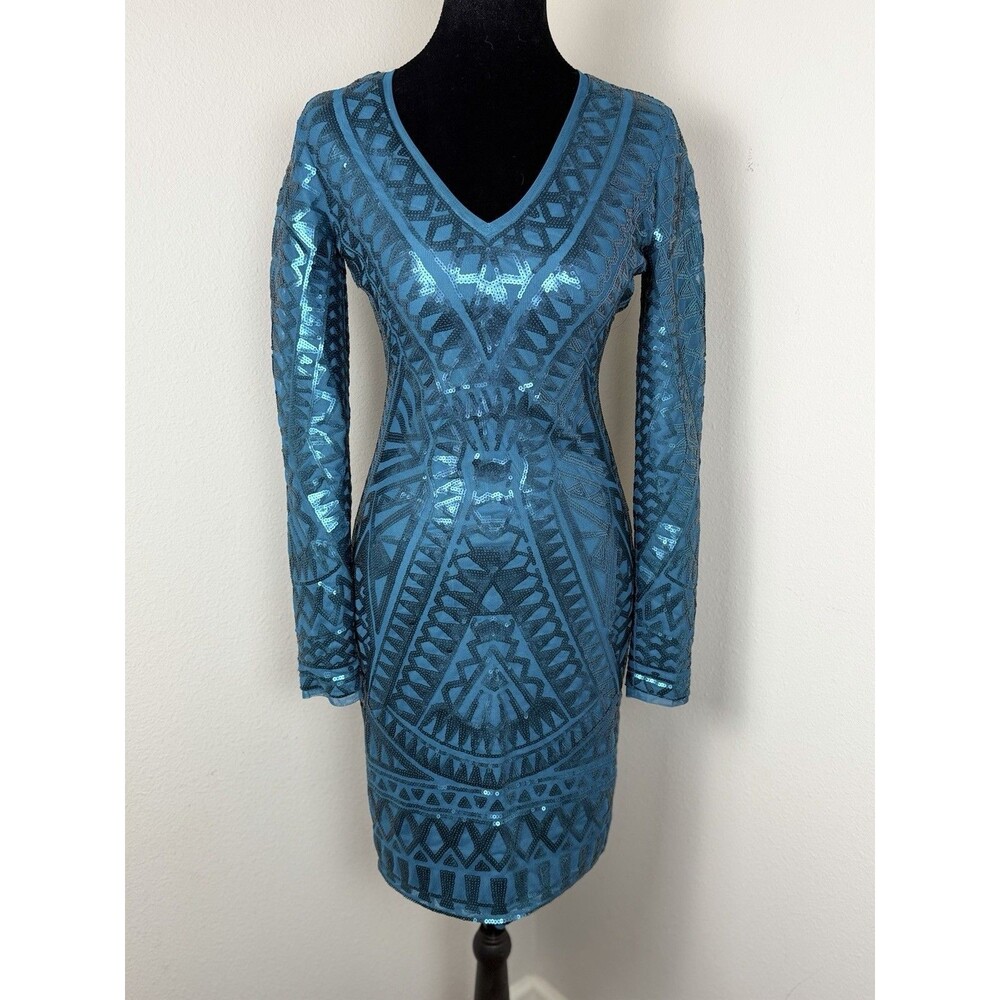 BCBGMAXAZRIA BCBG Beautiful Teal Sequin Dress - Size XXS